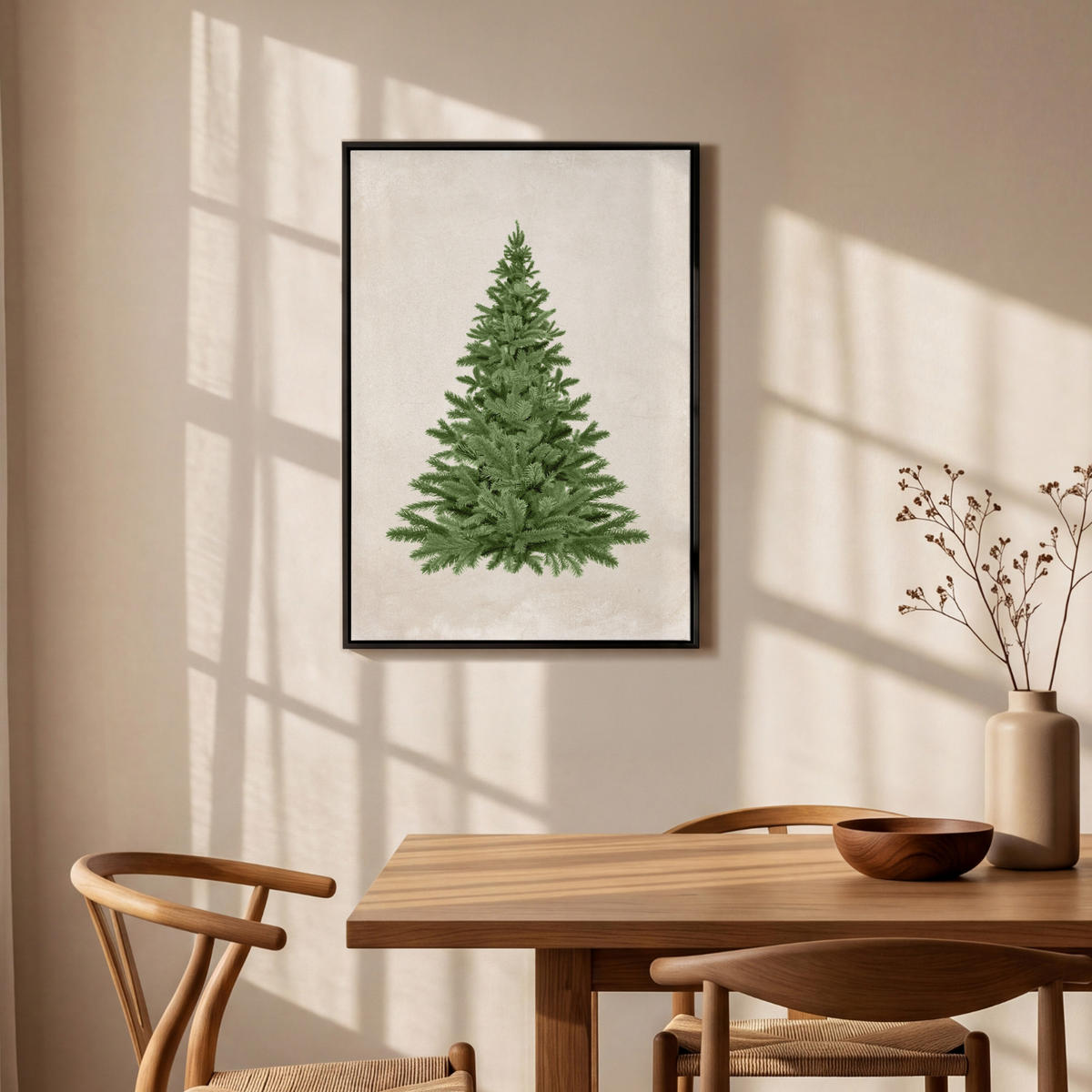 LEINWAND Bilder mit Rahmen - Weihnachtsbaum - Grün - Weihnachten - Feiertage - 60x90 - Olivgrün, Textil (60/90cm) - MuchoWow