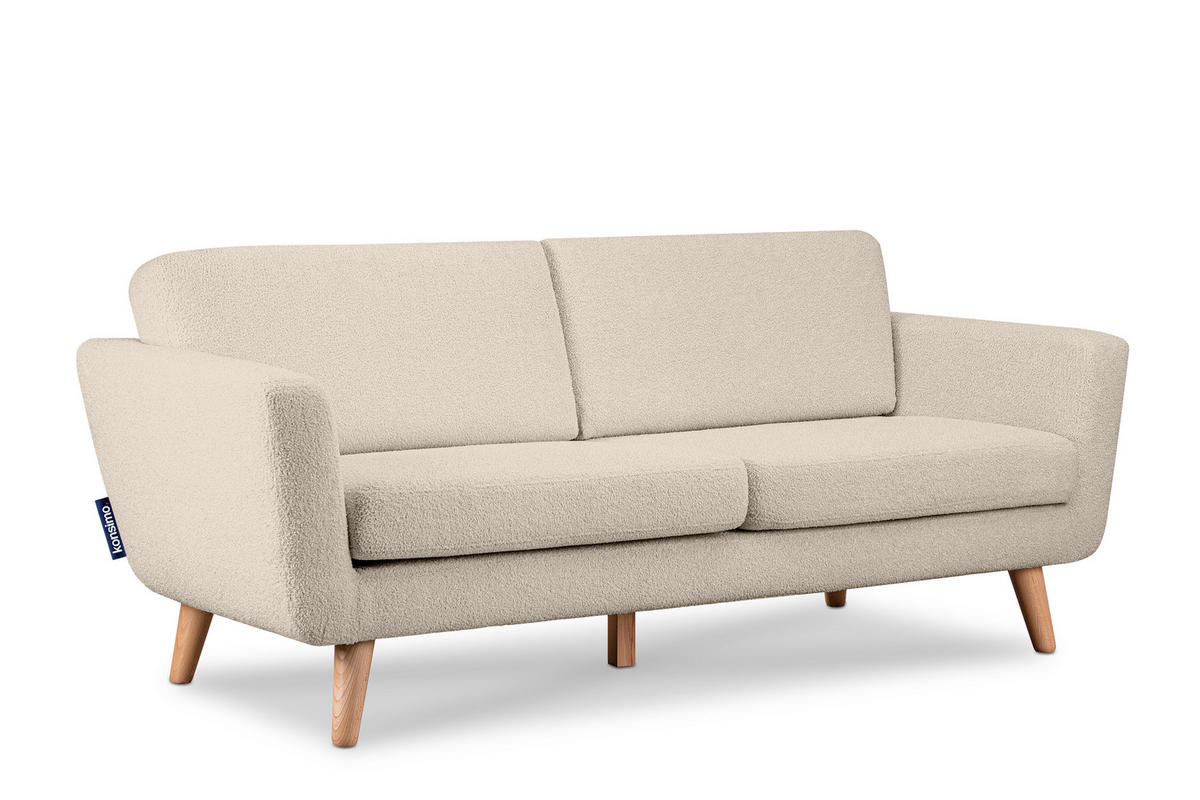 3-SITZER-SOFA TAGIO mit Armlehnen, Creme - Creme/Braun, Buchenholz/Textil (88/80/190cm) - KONSIMO®