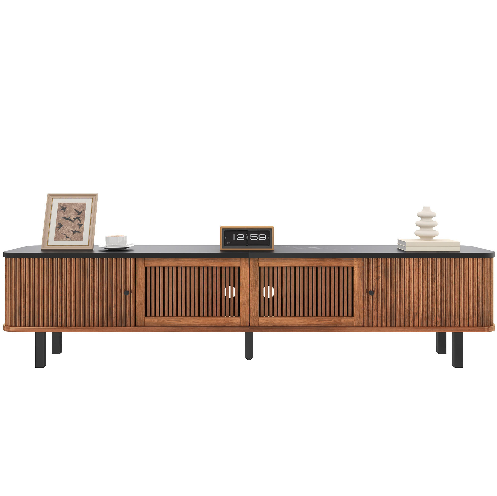 TV-LOWBOARD 190/35/45 cm mit Schiebetüren, Gitterfront und viel Stauraum, Nussbaum - Braun, Holzwerkstoff (190/45/35cm) - Redom
