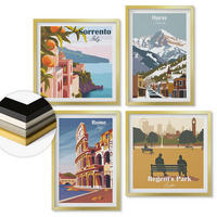 WANDBILDER 4er Set - 50x50 cm & 40x60 cm Goldrahmen - Retro-Illustrationen berühmter Orte - Goldfarben, Kunststoff (50/50cm) - ArtPrintCave