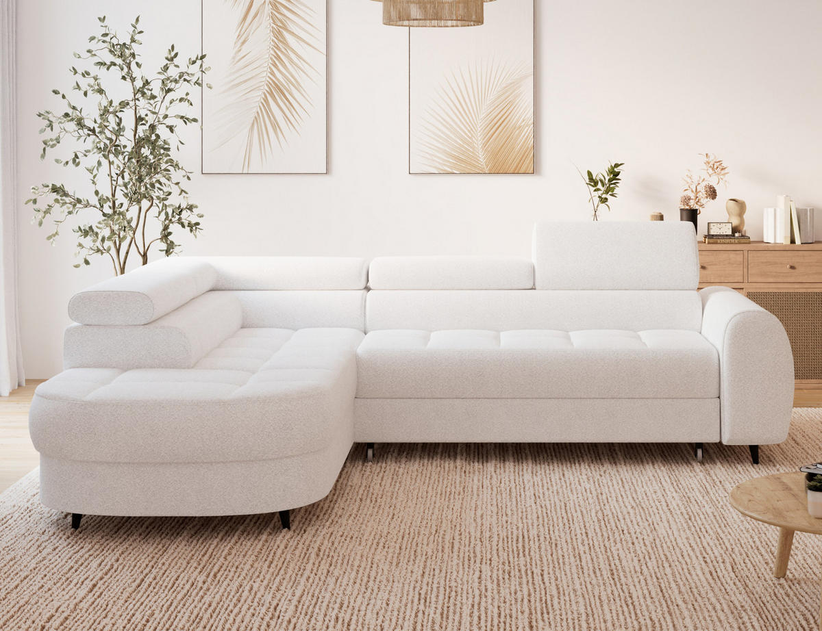 ECKSOFA Vesteria mit Schlaffunktion und Bettkasten – Modernes Design, verstellbare Kopfstützen und hoher Sitzkomfort - Weiß, Kunststoff (279/72cm) - Wohnideebilder