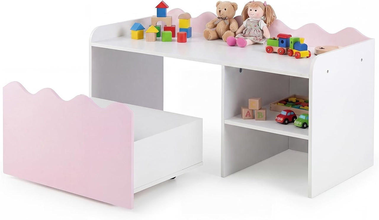 KINDERTISCH mit Rollen rosa(2-tlg) - Pink, Holzwerkstoff (89.5/45/40cm) - COSTWAY