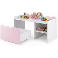 KINDERTISCH mit Rollen rosa(2-tlg) - Pink, Holzwerkstoff (89.5/45/40cm) - COSTWAY