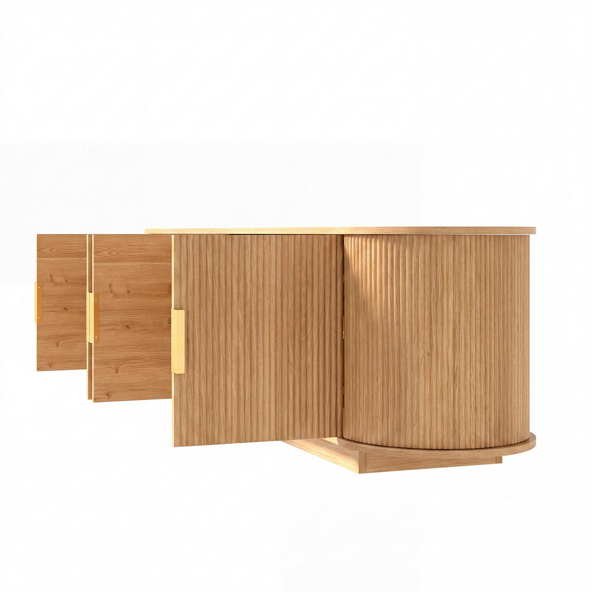 NÍZKÁ KOMODA Vlnitý Vzor MDF 4 Dveře Úložný prostor - přírodní, kompozitní dřevo (180/50/35cm) - FLIEKS