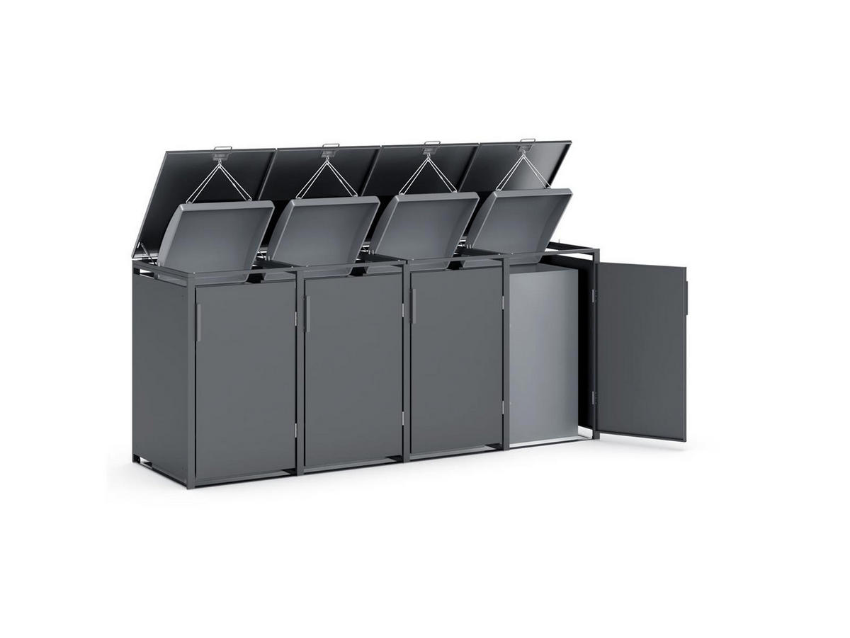 MÜLLTONNENBOX 4er, 265x80x116cm, Stahl, anthrazit - Grau, Kunststoff (80/175/120cm) - Plats Outdoor solution