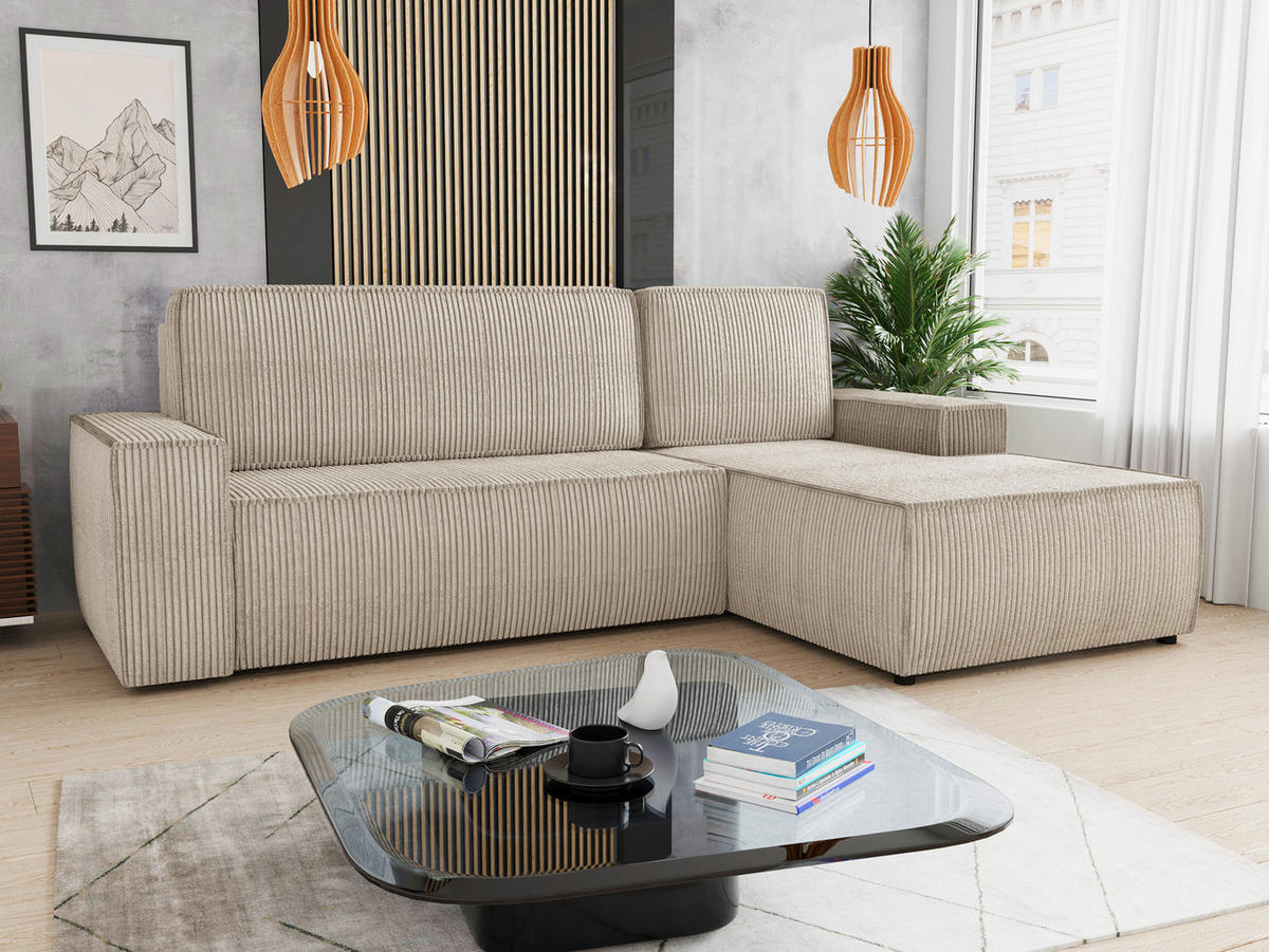 ECKSOFA Totti L, Seite: Rechts - Beige, Holz/Textil (246/144cm) - Sofnet