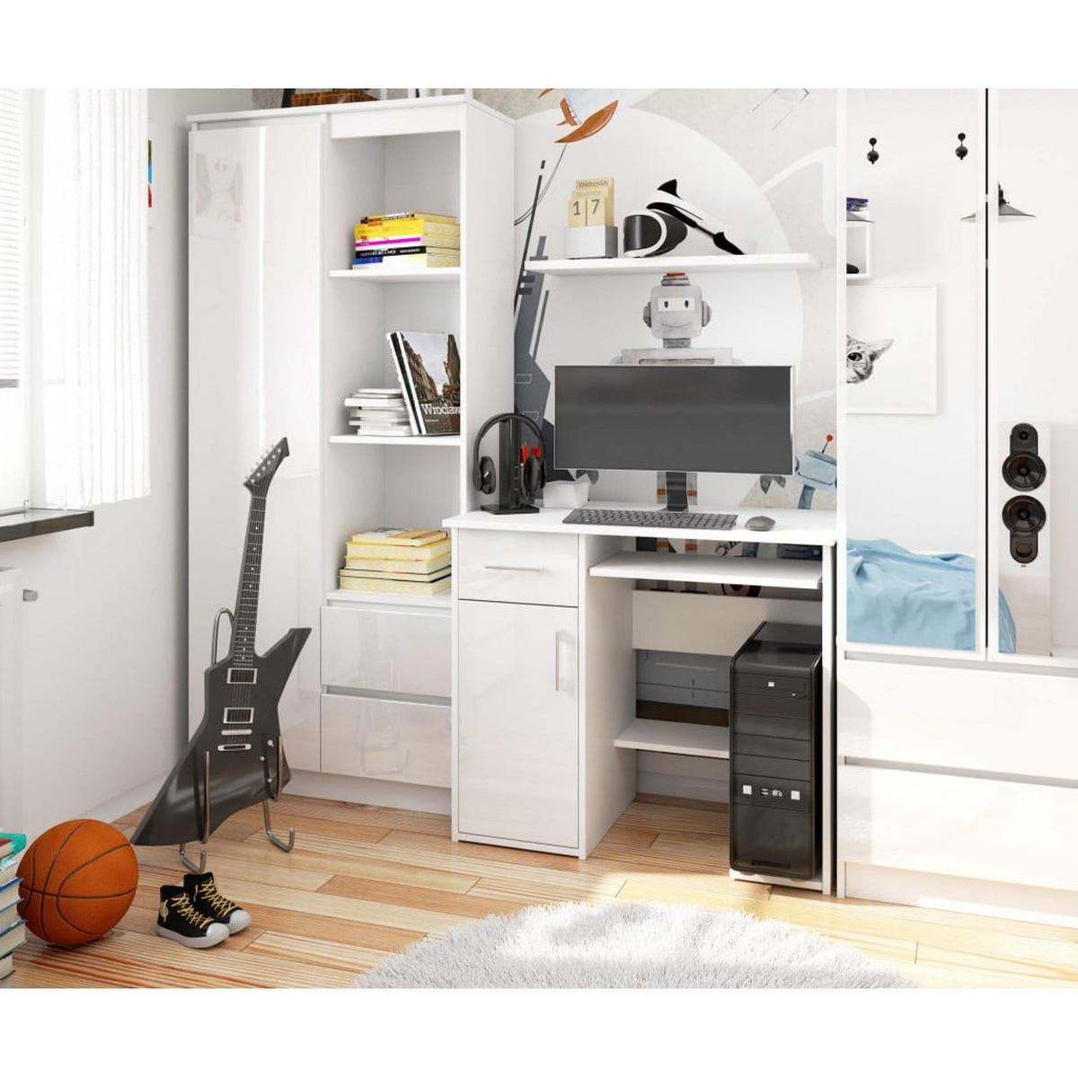 SCHREIBTISCH Weiß, Weiß Glanz 74/90/50 - Weiß Hochglanz/Weiß, Holzwerkstoff (50/90/74cm) - RAUMHIRSCH FURNITURE