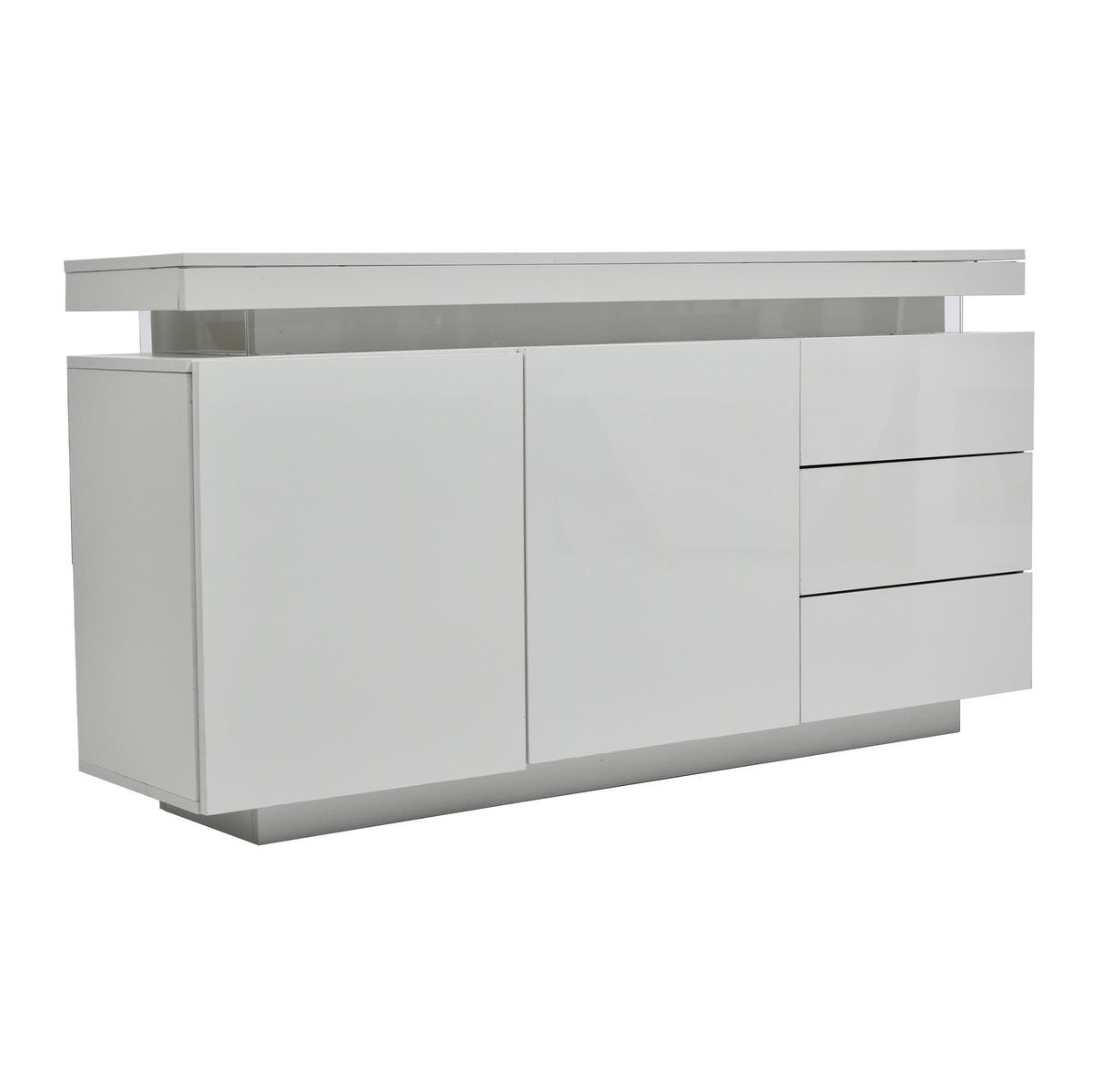 KOMODA z dřevotřísky 140x35x72,5 cm bílá s LED osvětlením, 2 dvířky, 3 zásuvkami a vysokým leskem - bílá, kompozitní dřevo (140/72/38cm) - Modfu