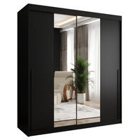 SCHIEBETÜRENSCHRANK mit Spiegel 180 cm Breite, schwarz mit schwarzem Griff - Schwarz, Holzwerkstoff (180/200/62cm) - Home Collective