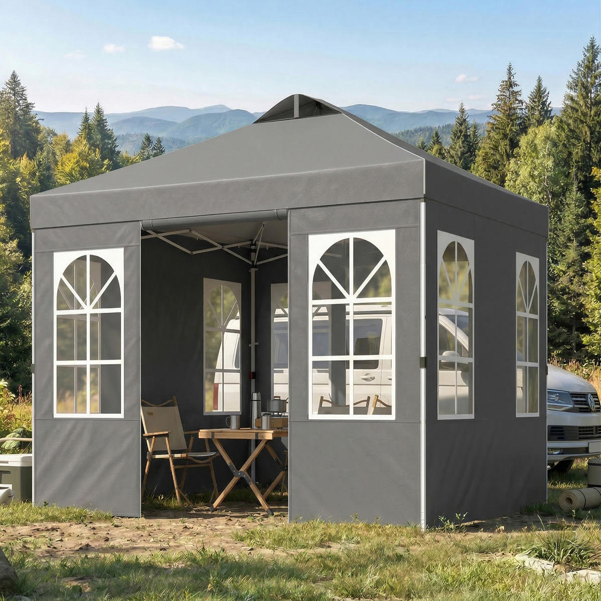 POP-UP-FALTZELT, 3×3m, dunkelgrau - Grau, Textil (293/272/293cm) - Vallsero
