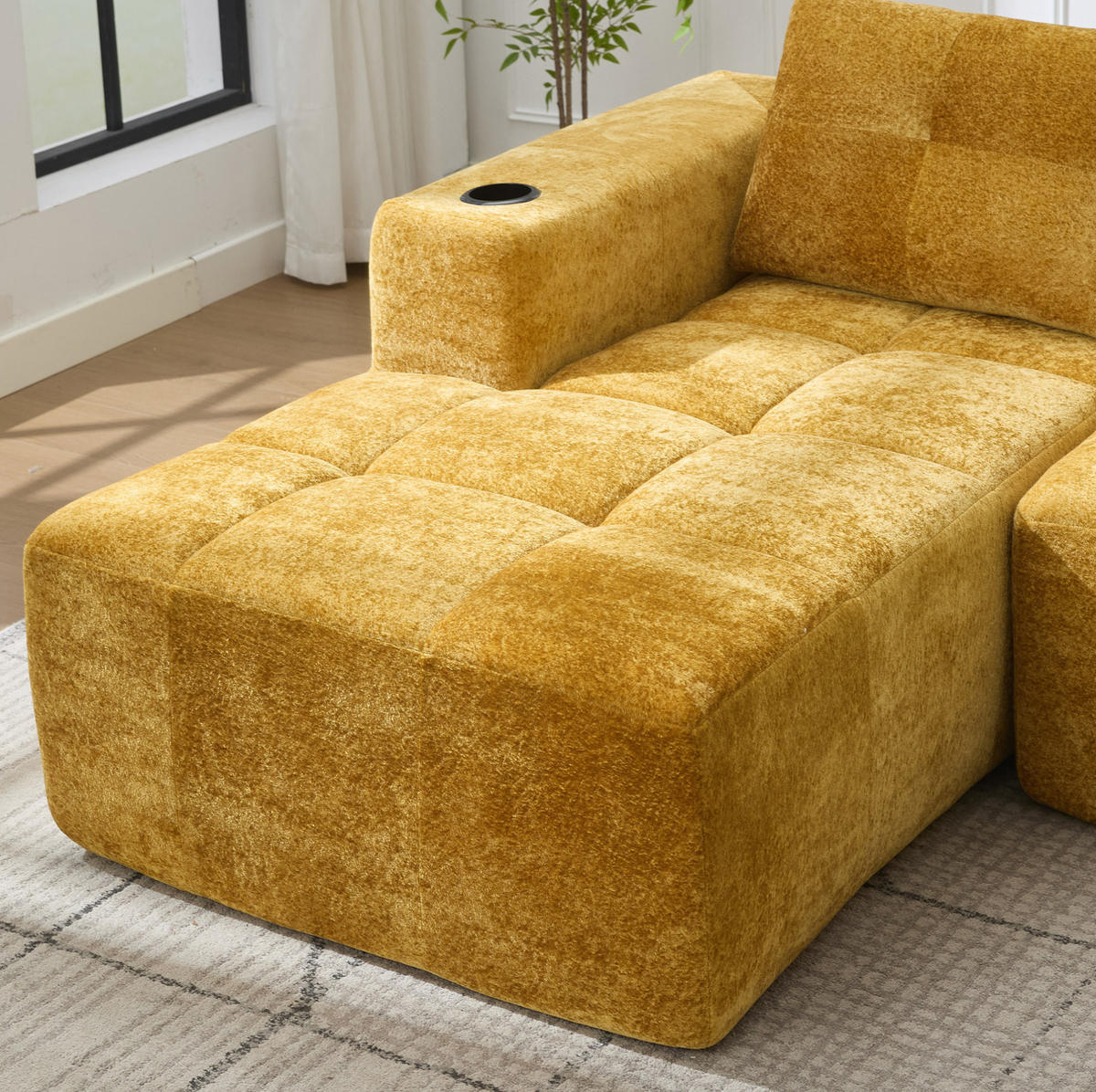 ECKSOFA 258 cm Gelb aus Chenille mit Becherhaltern - Gelb, Textil (163/258cm) - OKMYHOME