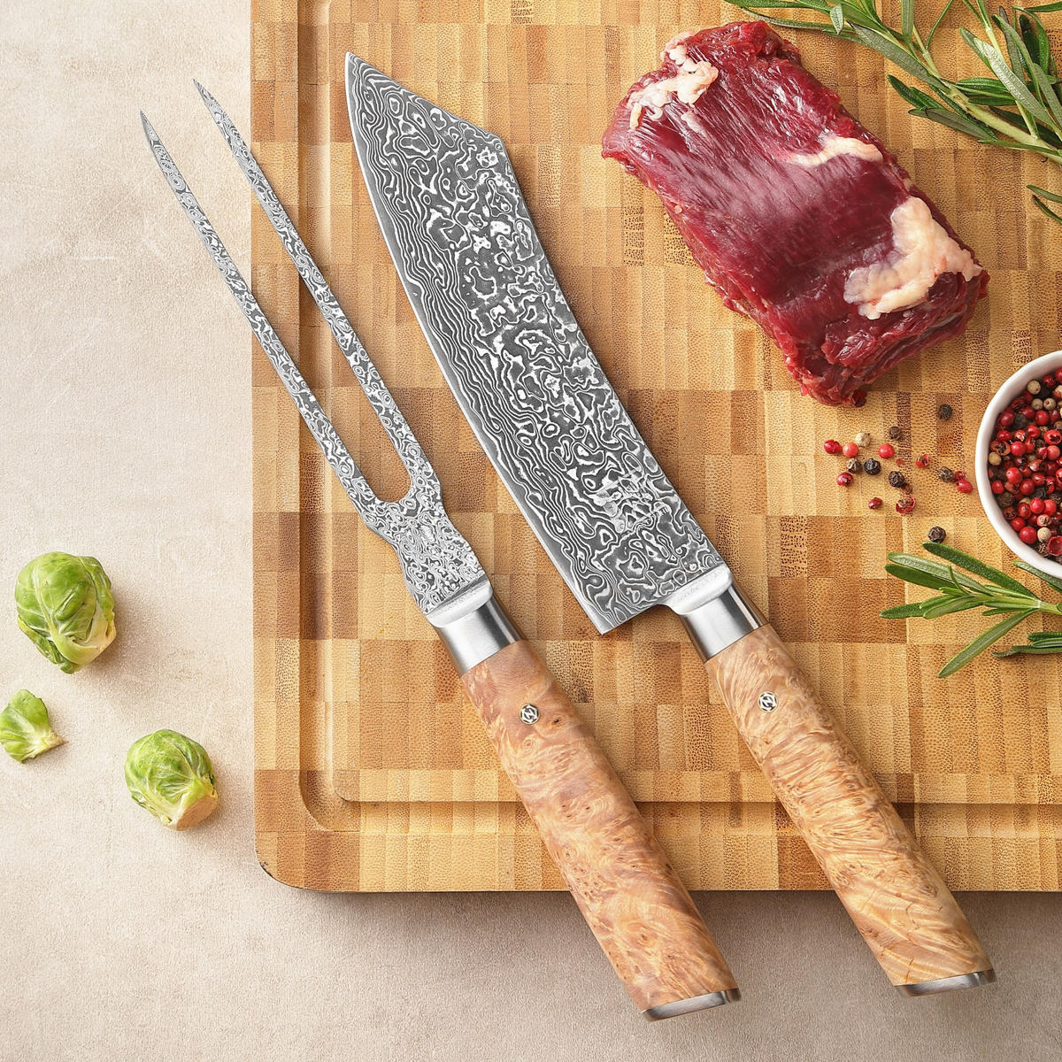 TRANCHIER-SET 2-TEILIG 18–19,5 cm - Birkefarben, Holz/Metall (34cm) - Zayiko