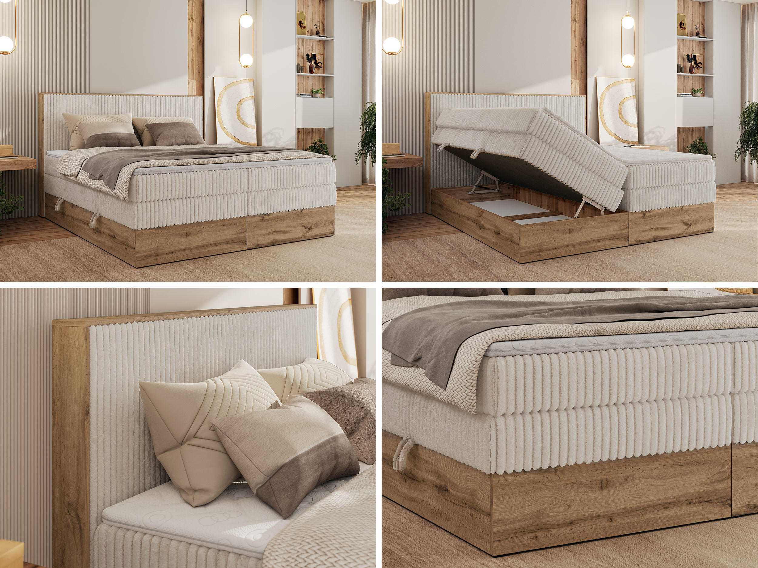 Thumbnail - MKS Boxbett, Beige, Textil, 2-Sitzer, H3, Rechteckig, 140x200 cm, Oeko-Tex®, Schlafzimmer, Betten, Boxspringbetten
