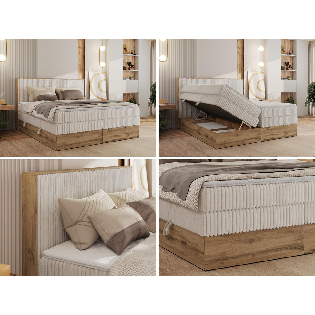 Thumbnail - MKS Boxbett, Beige, Textil, 2-Sitzer, H3, Rechteckig, 160x200 cm, Oeko-Tex®, Schlafzimmer, Betten, Boxspringbetten