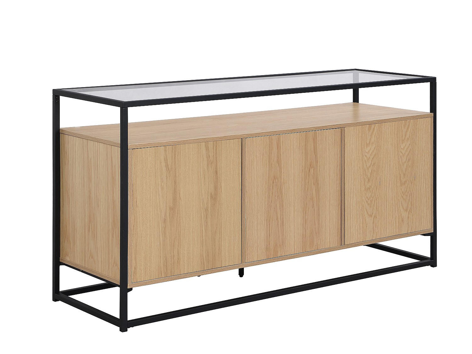 SIDEBOARD mit 3 Türen - MDF, gehärtetes Glas & Metall - Hell - CAMATA - Naturfarben, Holz (150/80/50cm) - Vente-Unique