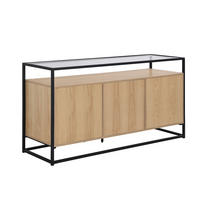 SIDEBOARD mit 3 Türen - MDF, gehärtetes Glas & Metall - Hell - CAMATA - Naturfarben, Holz (150/80/50cm) - Vente-Unique