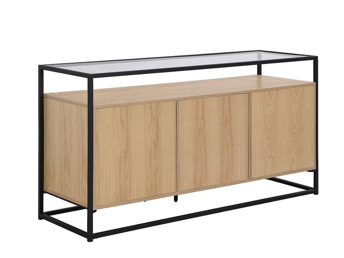 SIDEBOARD mit 3 Türen - MDF, gehärtetes Glas & Metall - Hell - CAMATA - Naturfarben, Holz (150/80/50cm) - Vente-Unique