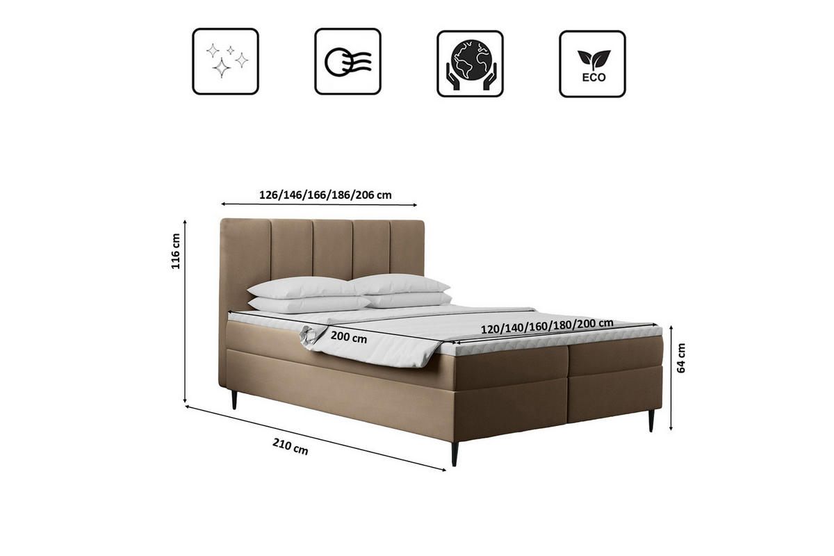 BOXBETT Mit Bettkasten Matratze ADEL Stoff Monolith Dunkelbeige 140x200 cm H3-Bonell - Cappuccino, Holz/Textil (140/200cm) - Kaiser Möbel