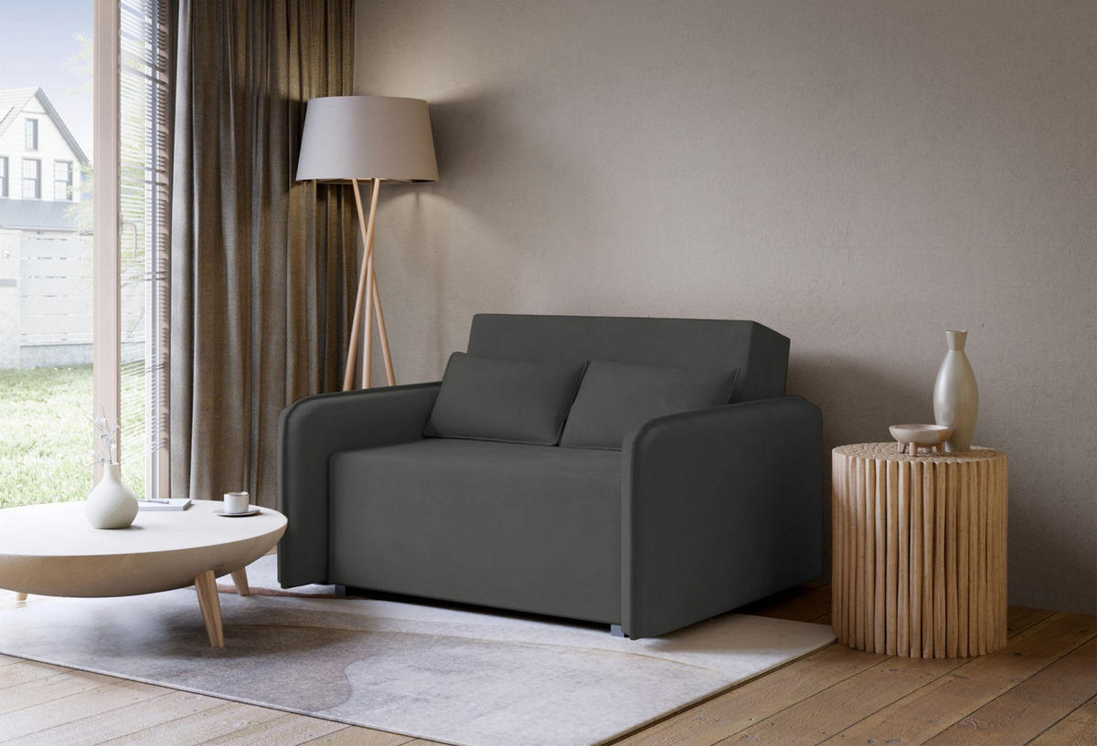 2-SITZER SCHLAFSOFA Duelia Graphitgrau, hydrophobe Chenille - Schwarz, Textil/Metall (144/85/124cm) - Selsey