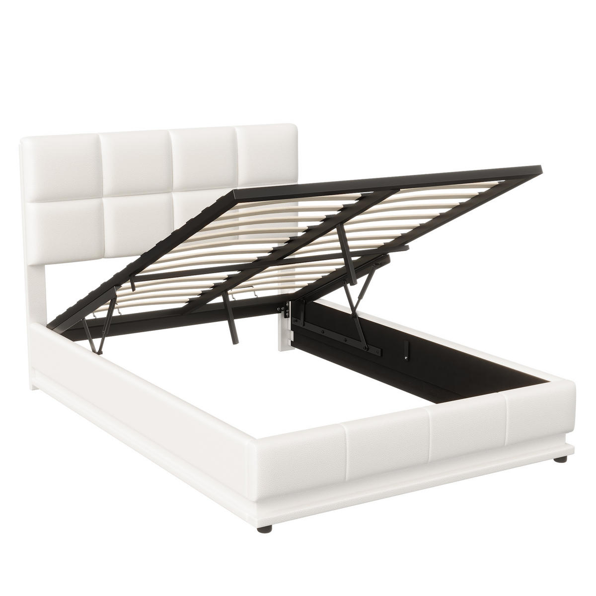 POLSTERBETT 140x190 cm LED Stauraum Lattenrost PU Kopfteil weiß - Weiß, Holz (140/190cm) - LEBENLANG