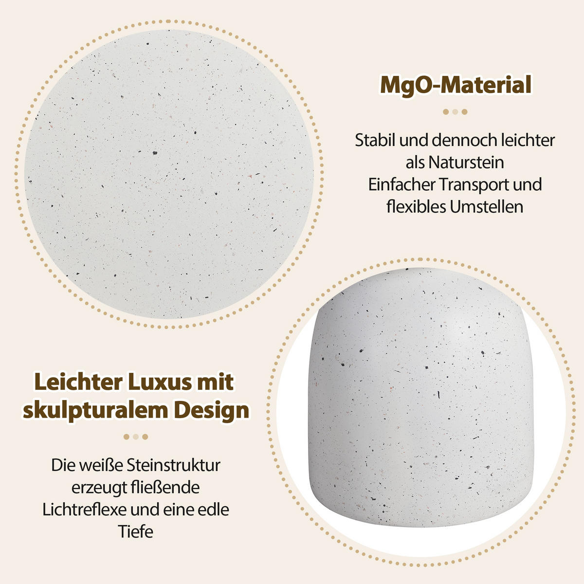 BEISTELLTISCH, MgO, Indoor/Outdoor, Terrazzo Weiß - Weiß, Naturmaterialien (45/45/52.5cm) - FLIEKS