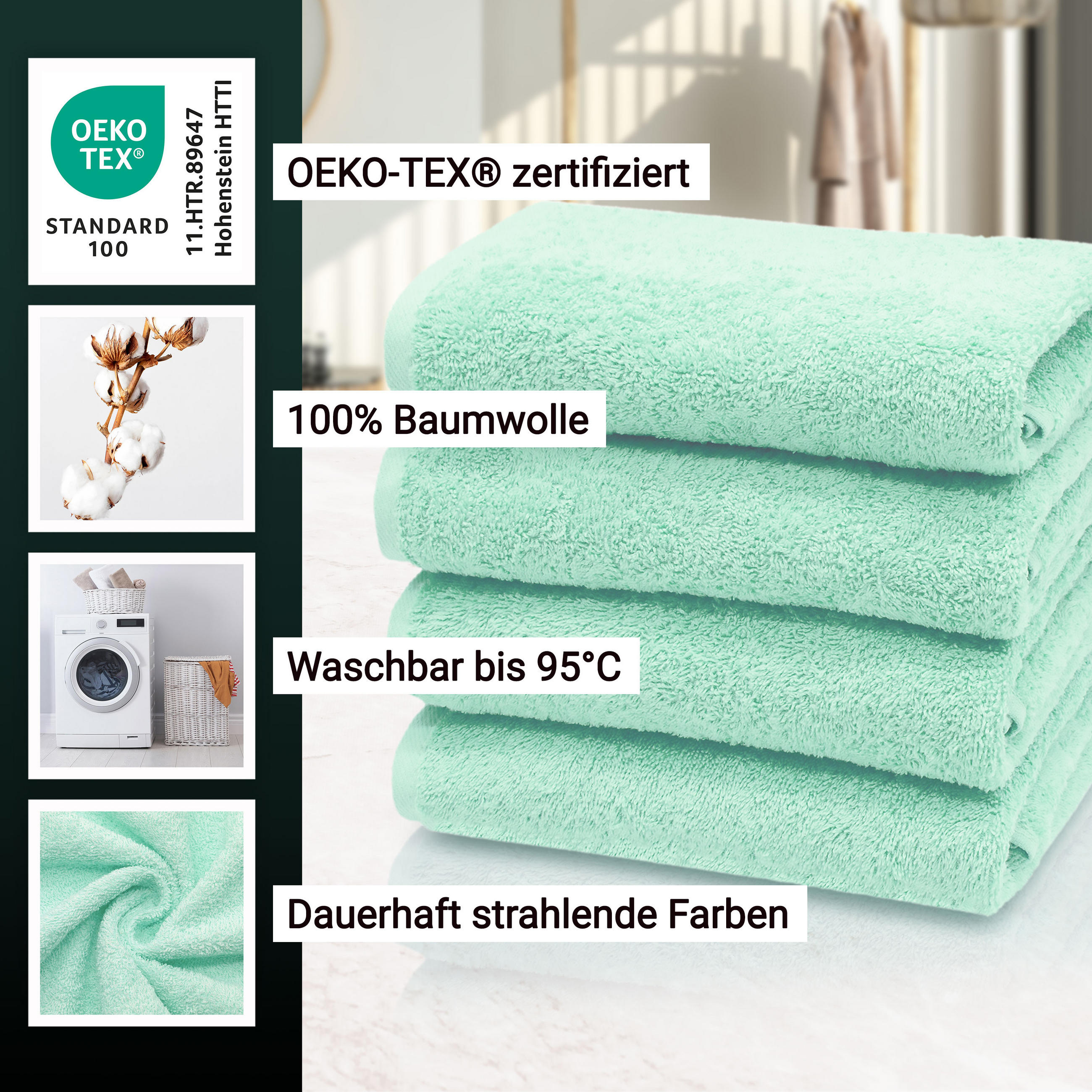 HANDTÜCHER, 4er-Set, 50x100 cm, 100% Baumwolle, Grün - Grün, Textil (50/100cm) - Zollner