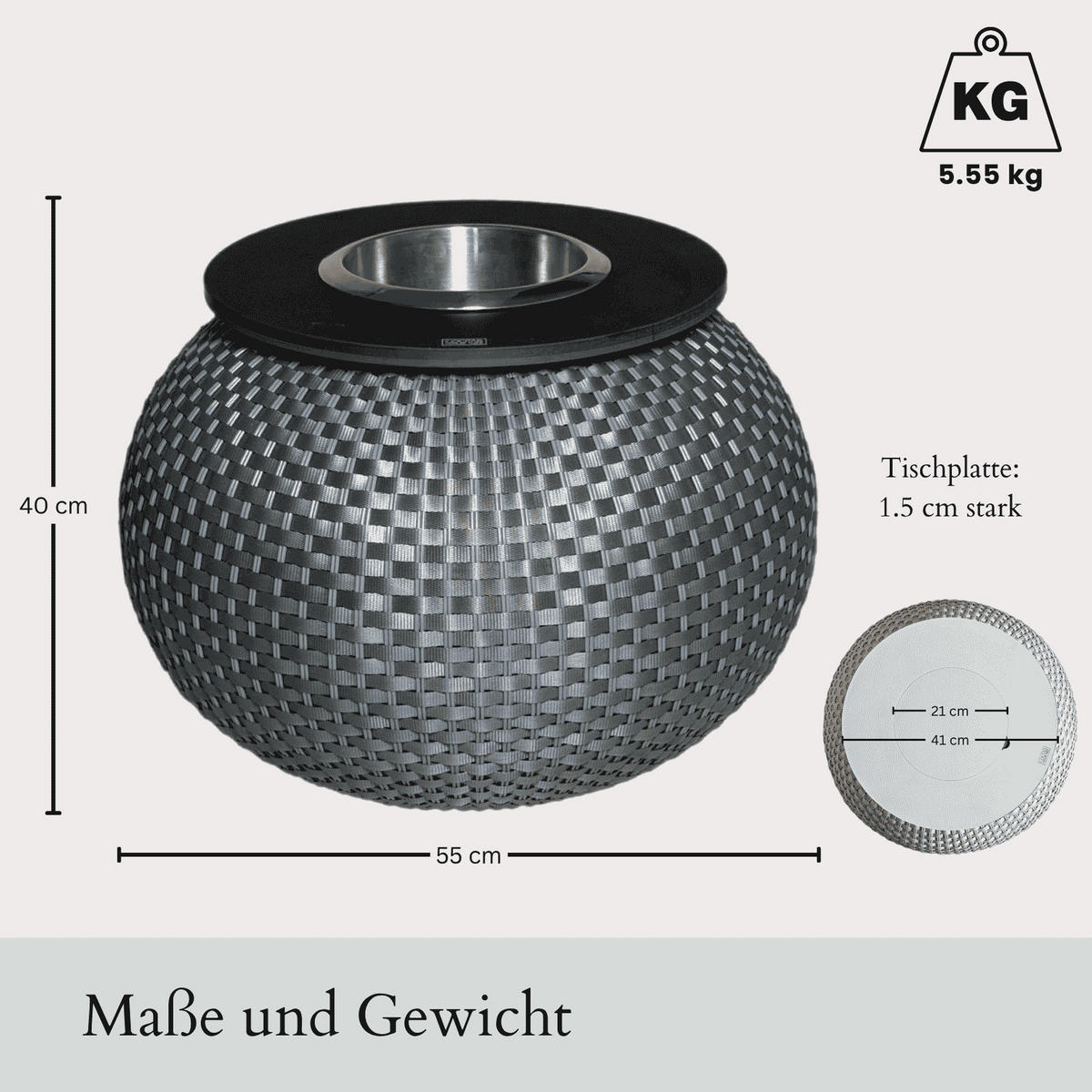 BEISTELLTISCH MIT EDELSTAHL-KÜHLER Milano Anthrazit/Champagner 40 cm - Champagner/Anthrazit, Kunststoff (55/55/40cm) - COOTAB Cooler Table