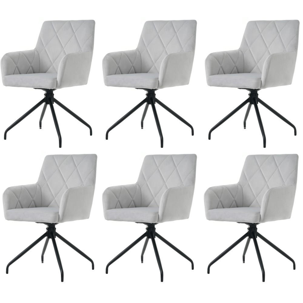 STUHL SET 6 Stück 360° Drehbarer mit Rautenmuster in Grau - Grau, Textil (54/85/60cm) - KOMHTOM