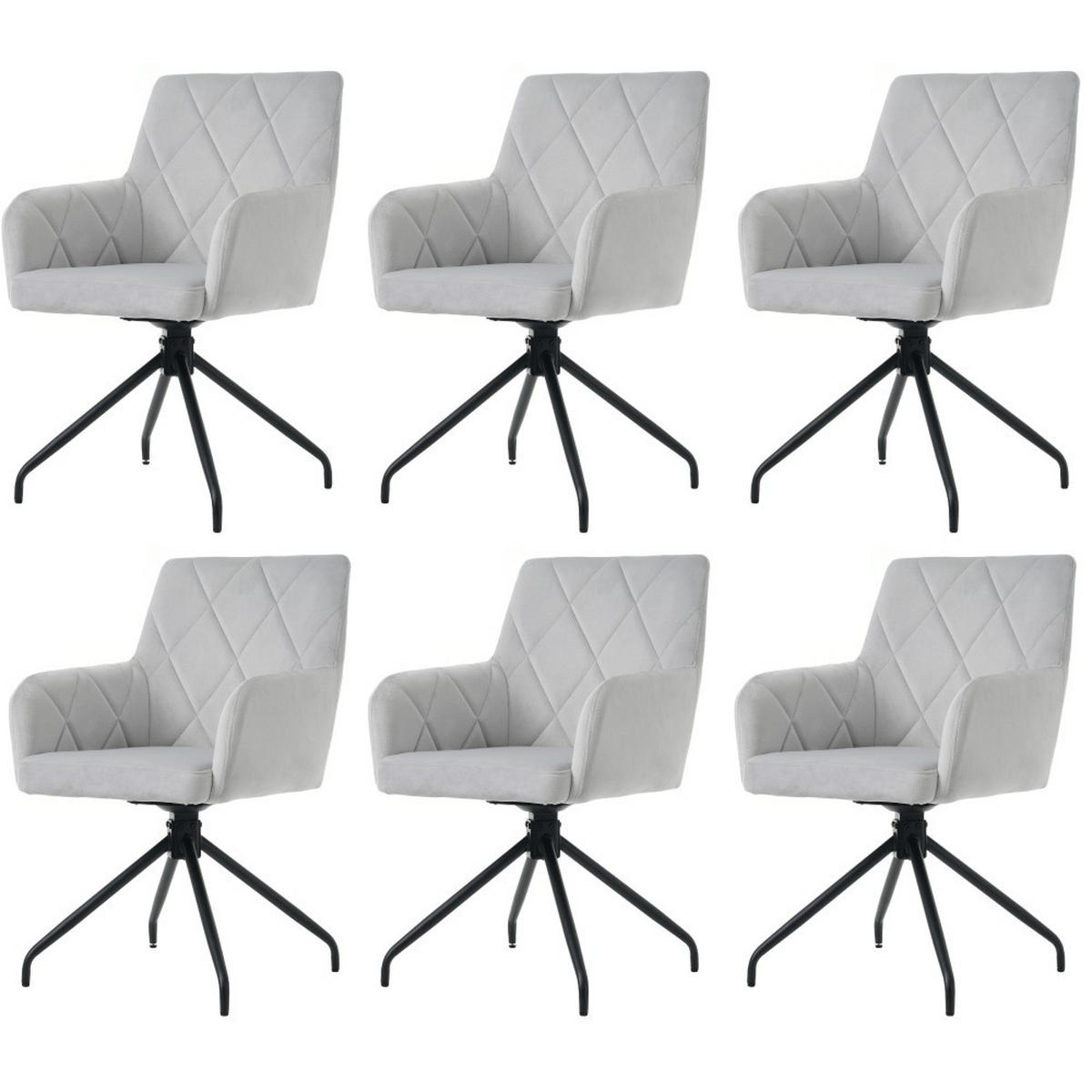STUHL SET 6 Stück 360° Drehbarer mit Rautenmuster in Grau - Grau, Textil (54/85/60cm) - KOMHTOM