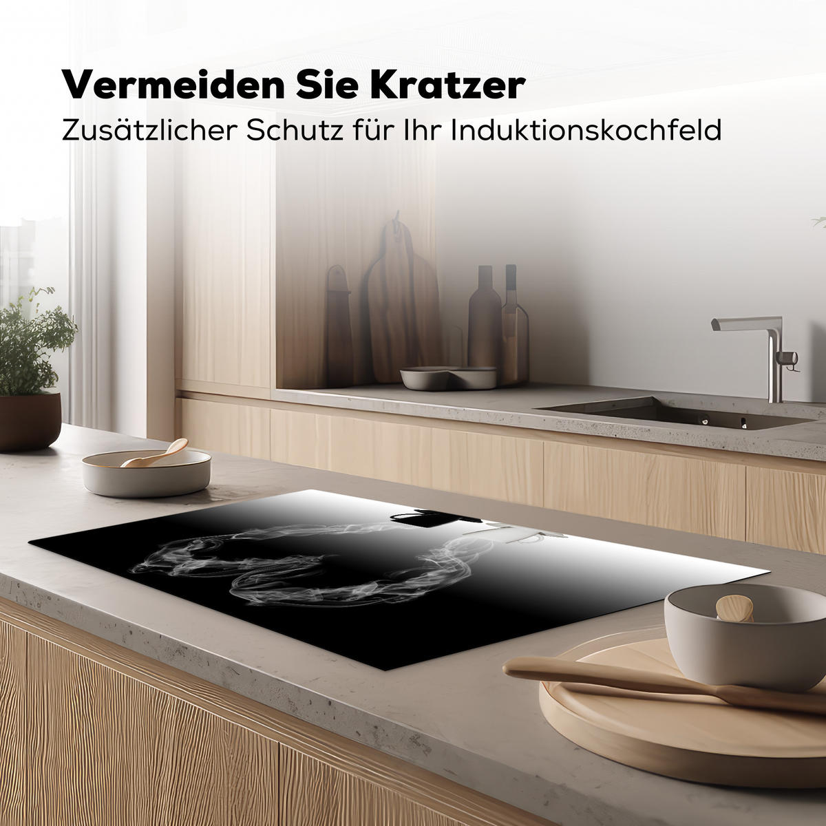 HERDABDECKPLATTE Kaffee - Herz - Schwarz und weiß - Tassen 83x51 cm - Weiß, Kunststoff (83/0.2/51.5cm) - MuchoWow