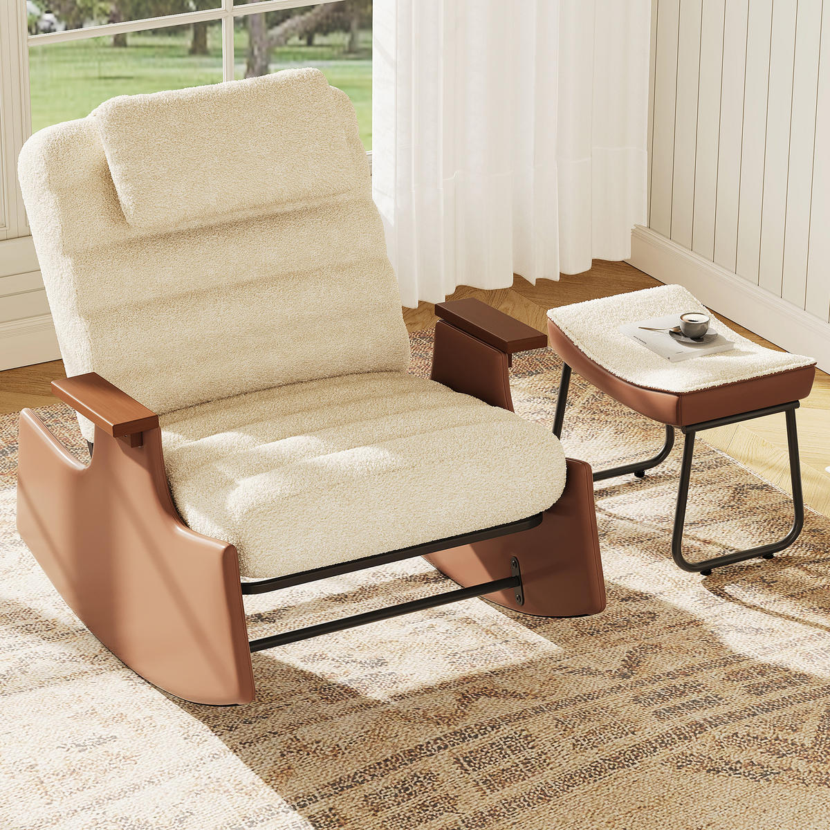 SCHAUKELSTUHL 3-stufig verstellbar Nackenstütze - Beige, Holz (51.5/81/81.5cm) - SHOPENTRA