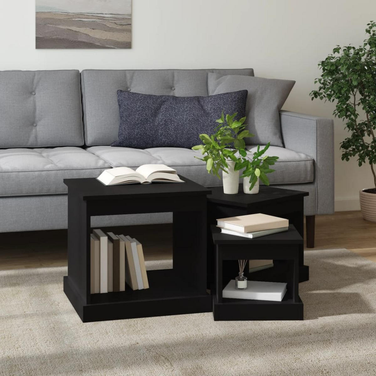 COUCHTISCHE 3 Stk. Schwarz Holzwerkstoff - Schwarz, Holzwerkstoff (48/45/45cm) - furnicato