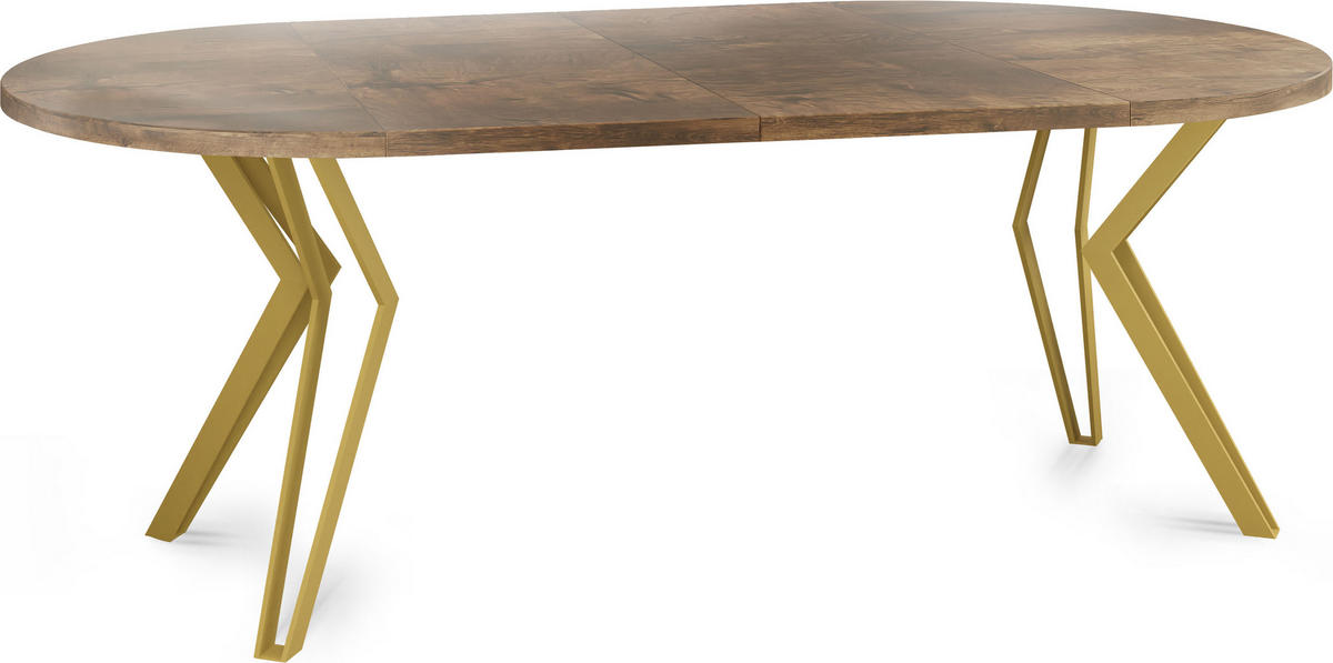 ESSTISCH Daisy runder ausziehbarer, Lefkas Eiche 120-200/100/76 cm - Alteiche/Goldfarben, Holzwerkstoff/Metall (120/120/76cm) - WFL GROUP