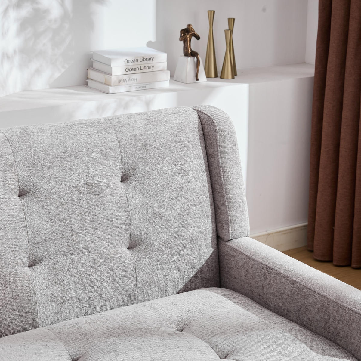 2-SITZER 120/75/88 cm Hellgrau aus Leinen mit Knopfpolsterung - Hellblau, Textil (75/88/120cm) - OKMYHOME