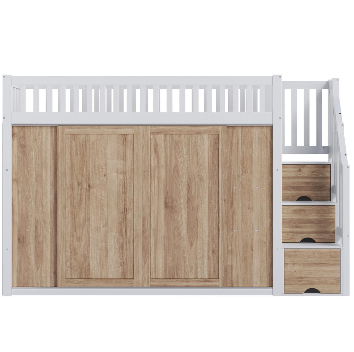 HOCHBETT 90/200 cm mit Kleiderschrank, Treppenschrank und App-gesteuerter LED-Lichtleiste, Weiß/Eichefarben - Weiß, Holzwerkstoff (90/200cm) - Redom