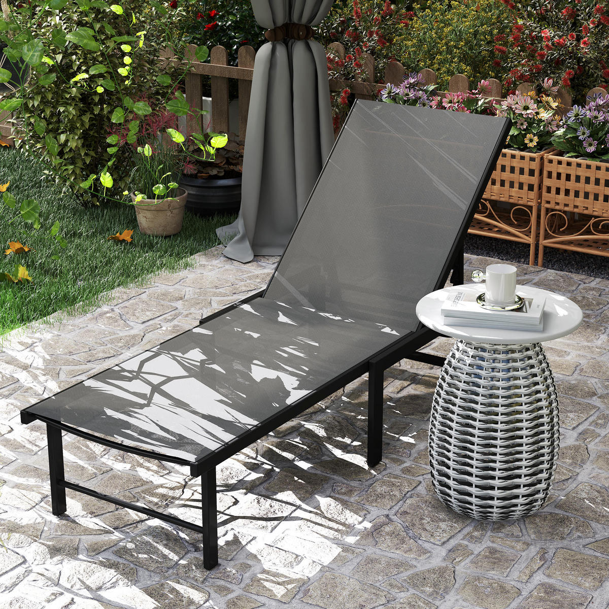 SONNENLIEGE DE-15681 5-fach verstellbar, Textilene-Bezug Grau - Grau, Metall (60/84/166cm) - ComfortXL