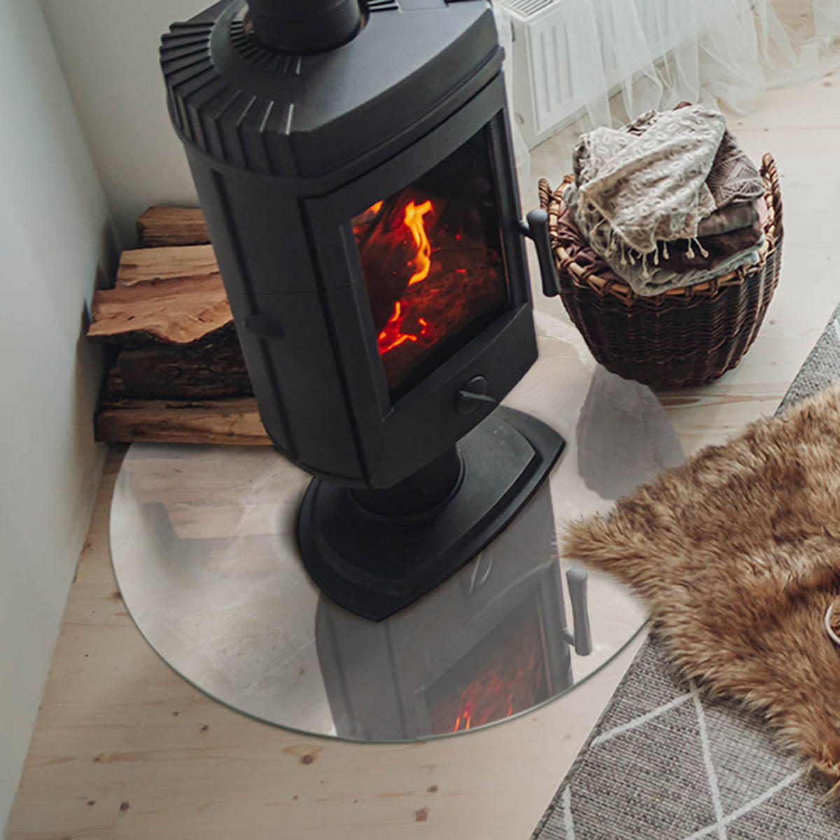 GLASPLATTE für Kamin Ø 70 cm Creme - Creme, Glas (70/70/0.4cm) - ArtPrintCave