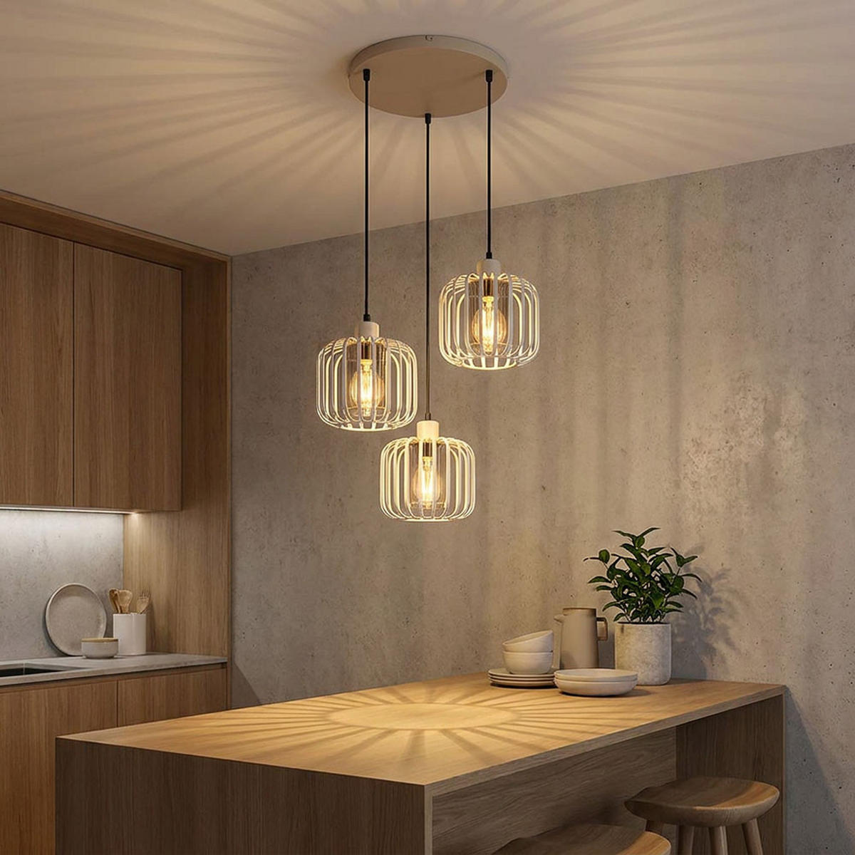 HÄNGELEUCHTE Alfred Metallstabe Sand Beige - Beige, Glas (44/44/120cm) - Globo Lighting