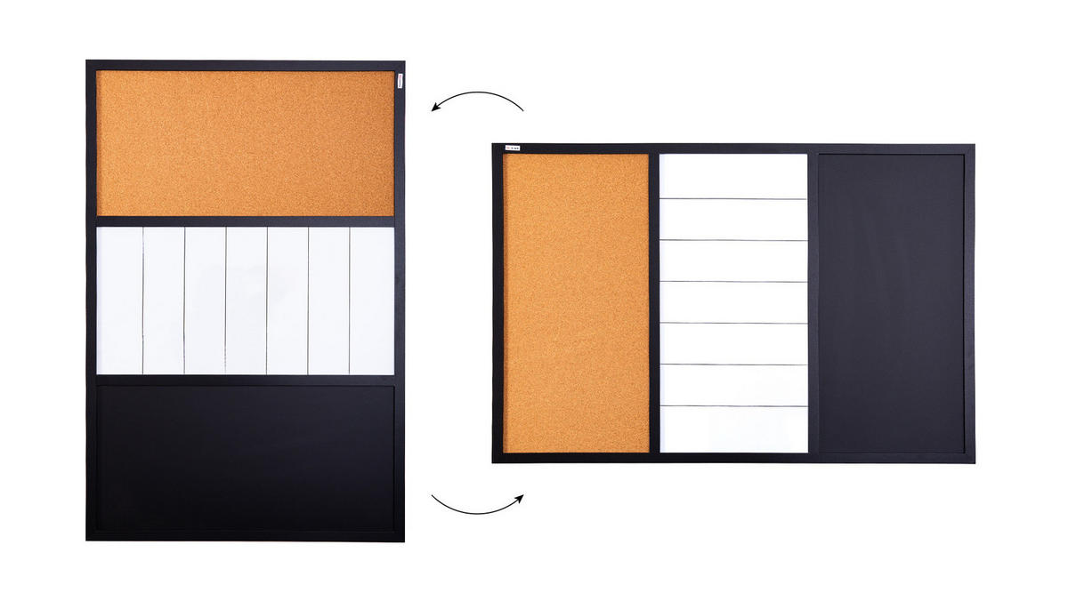 3-IN-1-KOMBITAFEL: Whiteboard, Kreidetafel magneitsch, Kork 90x60 cm - Multicolor, Holz (90/60/1.8cm) - ALLboards