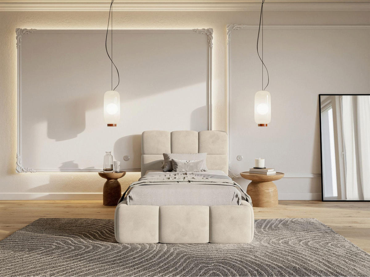 POLSTERBETT Cloudy Hellbeige Samt, Bettkasten & Lattenrost, 90x200 cm - Ecru/Schwarz, Kunststoff/Textil (90/200cm) - Selsey