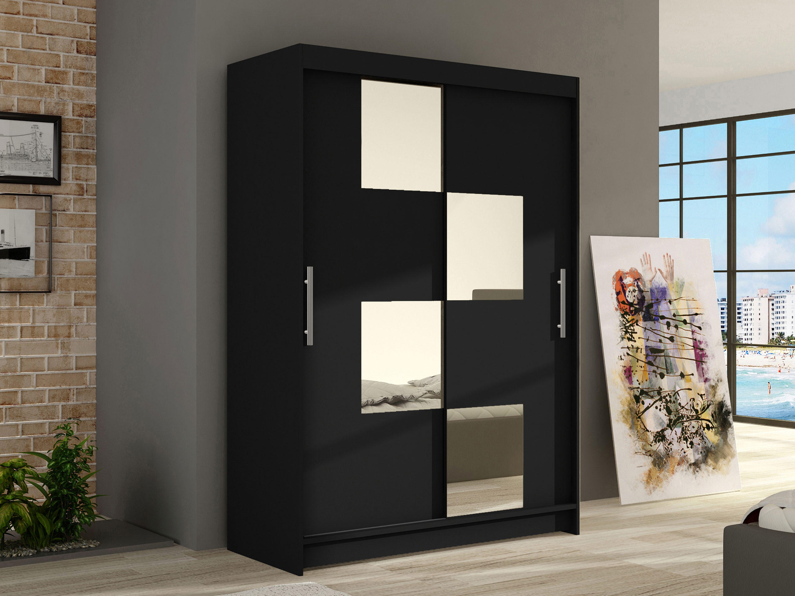 KLEIDERSCHRANK Miami III - Silberfarben/Schwarz, Holzwerkstoff/Kunststoff (120/200/58cm) - MIRJAN24