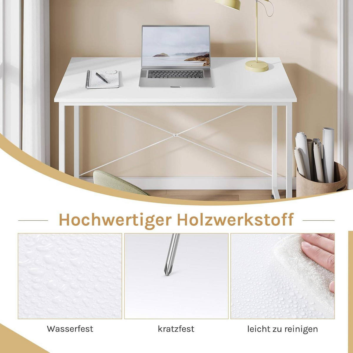 SCHREIBTISCH 100x50x75 cm, Weiß - Weiß, Holzwerkstoff/Metall (50/100/75cm) - Woltu