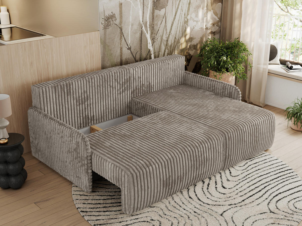ECKSCHLAFSOFA ARPA L Hellbraun Cord - rechts - Hellbraun/Schwarz, Kunststoff/Textil (150/198cm) - MKS