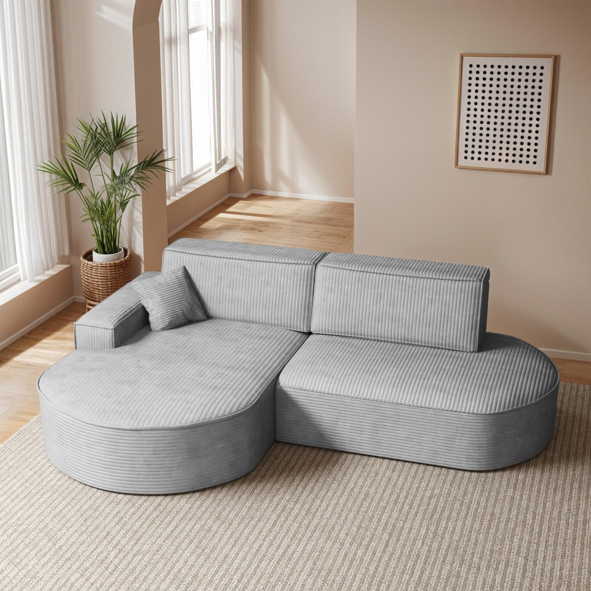 ECKSOFA Modena Pro - Komfort Und Stil Stoff Poso Silber Links - Silberfarben, Holz (179/278cm) - Kaiser Möbel