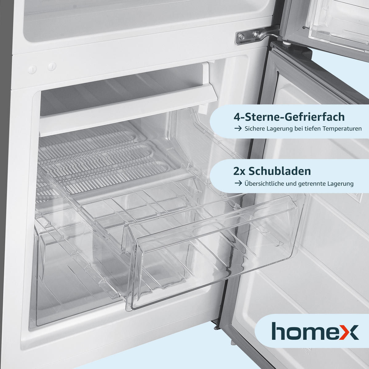 KÜHL-GEFRIER-KOMBINATION, freistehend, 173 Liter Nutzinhalt, 4-Sterne Gefrieren, Höhe 142,5 cm, 40 dB, Kühlschrank mit Gefrierfach groß, CFS1110-S - Silberfarben, Glas/Kunststoff (49.5/142.5/56cm) - homeX