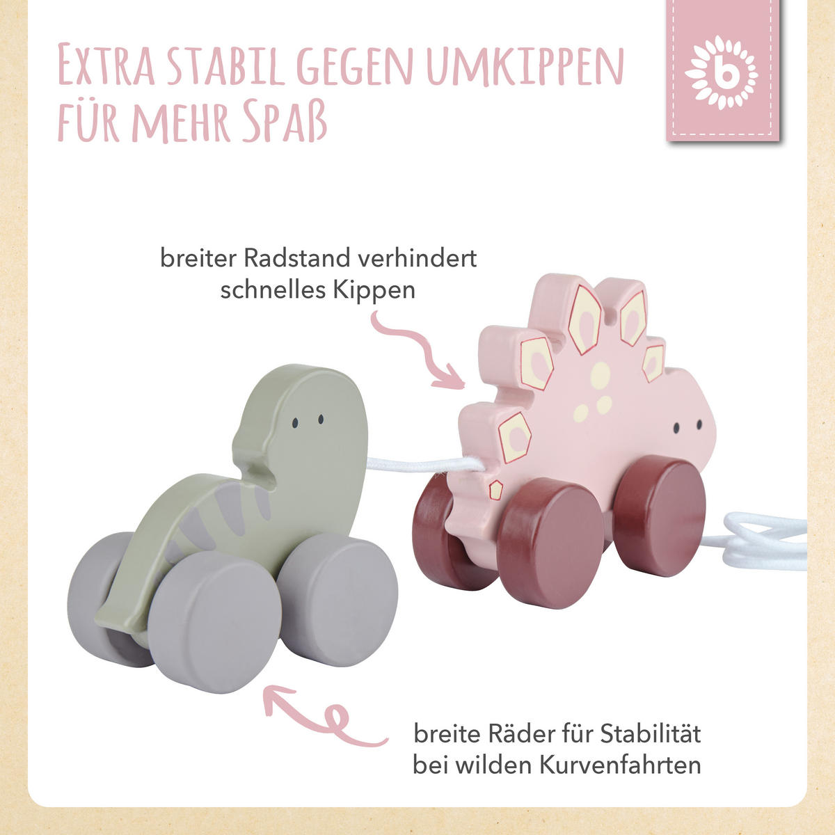 NACHZIEH Dinos Holz Paul und Lisa - ab 1 - Rosa, Holz (4.8/26cm) - Bieco Spielwaren