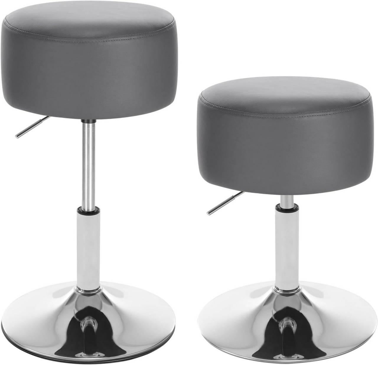 SITZHOCKER 2er Set, rund, Kunstleder, Grau - Silberfarben/Grau, Textil/Metall (38.5/54/38.5cm) - Woltu