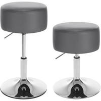 SITZHOCKER 2er Set, rund, Kunstleder, Grau - Silberfarben/Grau, Textil/Metall (38.5/54/38.5cm) - Woltu