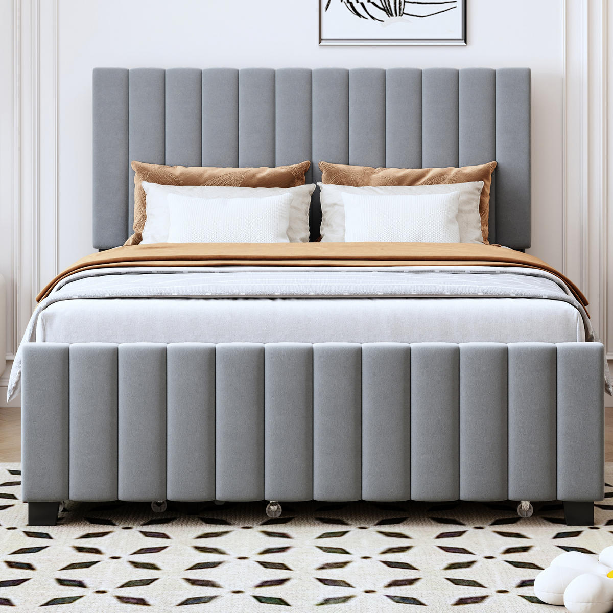 POLSTERBETT 140/190 cm Grau mit Ausziehbett und zwei Schubladen - Grau, Textil (140/190cm) - OKWISH