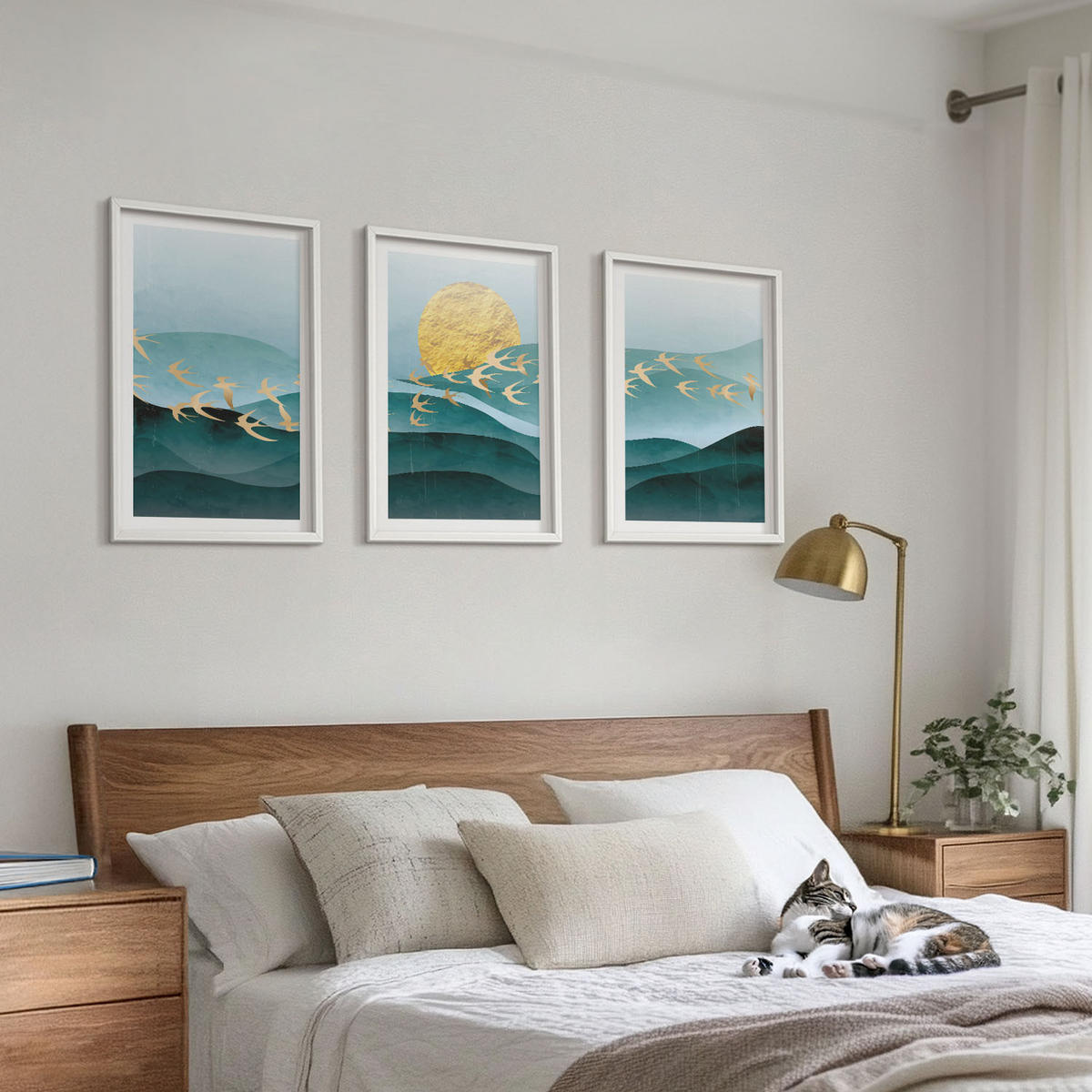 BILDER SET 3er Set - 40x60 cm Weißer Rahmen - Abstrakte Sonnenuntergangslandschaften - Weiß, Kunststoff (40/60cm) - TULUP